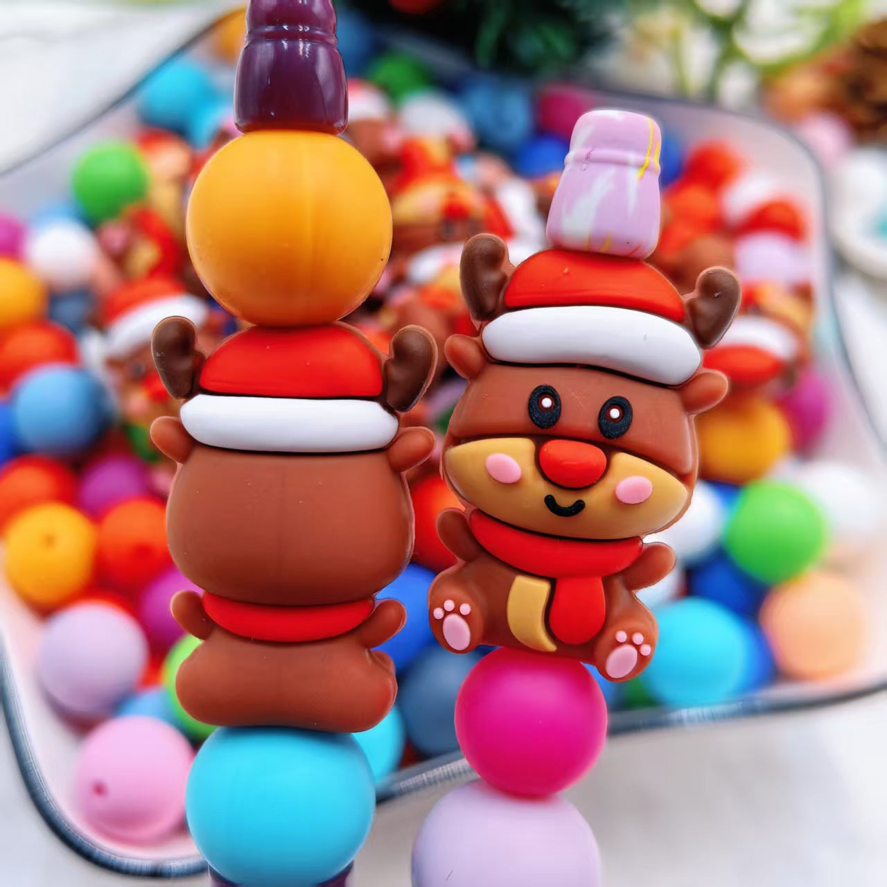 Wholesale 10pcs/pack 3D Christmas  Cartoon Focus Beads  DIY Silicone Beads